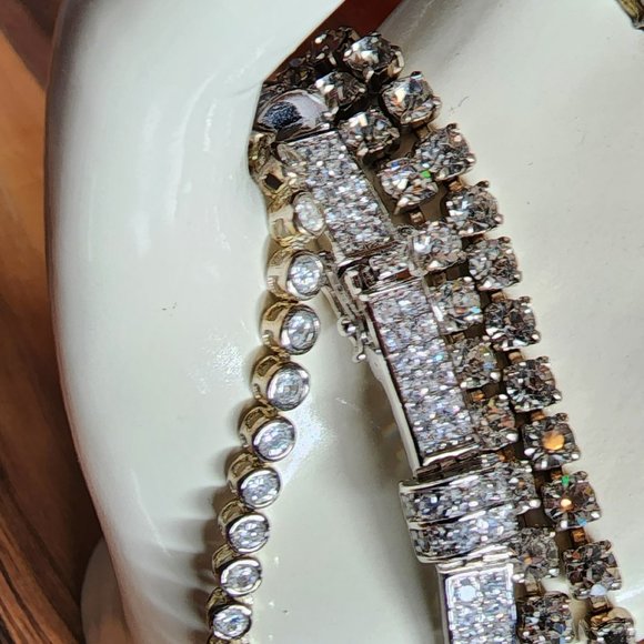 3 Sterling & Crystal Bracelets & a Brooch Pin - Picture 3 of 5